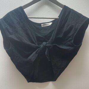 Aeverse Black Linen-Look Crop Top & Wrap Skirt Set – Size S